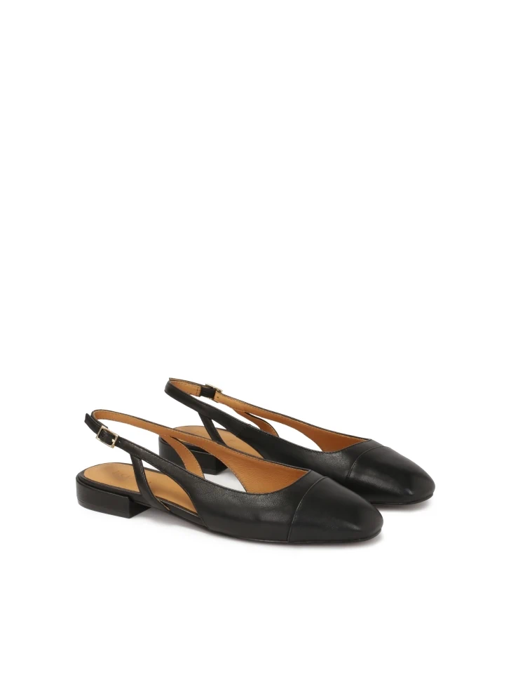 Kazar Black Flat Sole Pumps With Cutout Upper