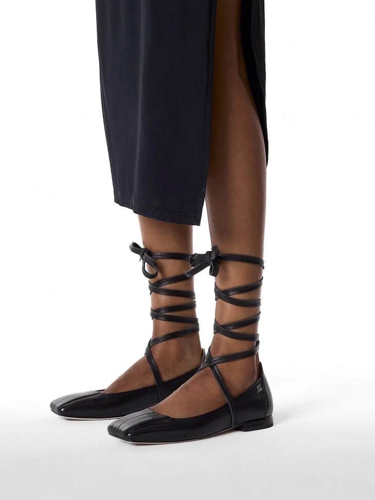 Kazar Black Flat Sole Pumps With Square Nose