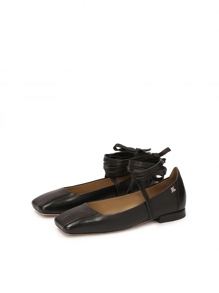 Kazar Black Flat Sole Pumps With Square Nose