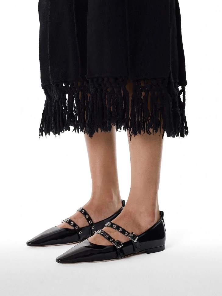 Kazar Black Flat Sole Pumps With Two Straps