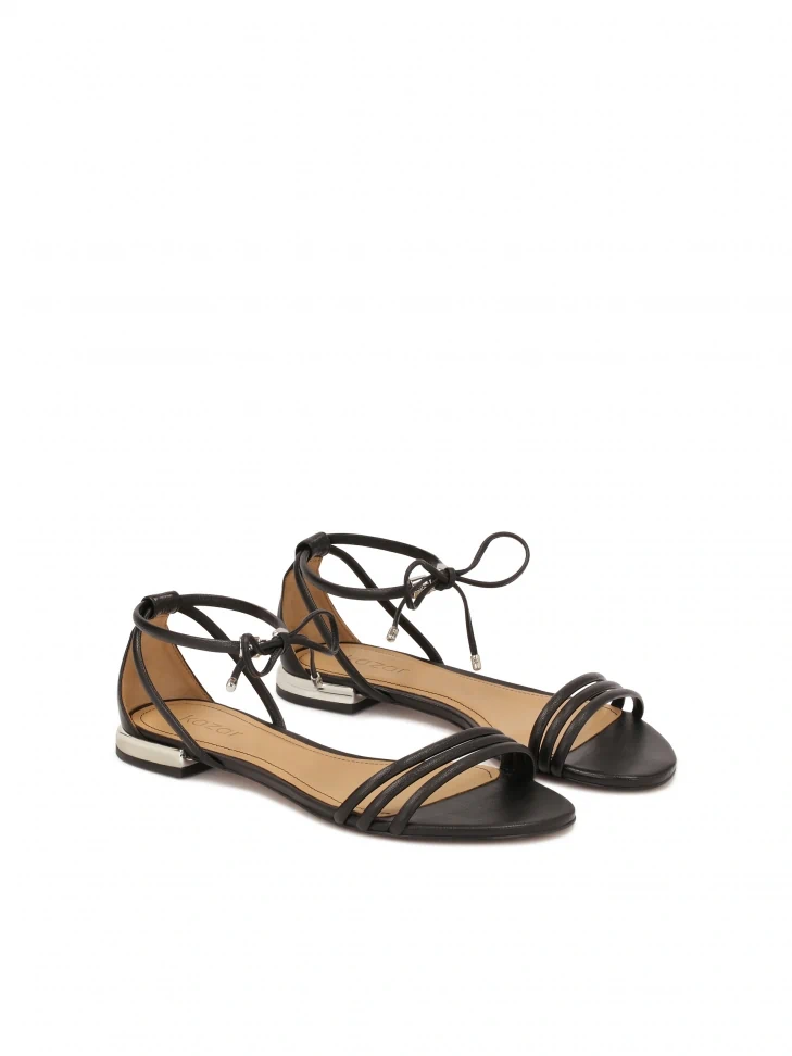 Kazar Black Flat Sole Sandals With Silver Heel