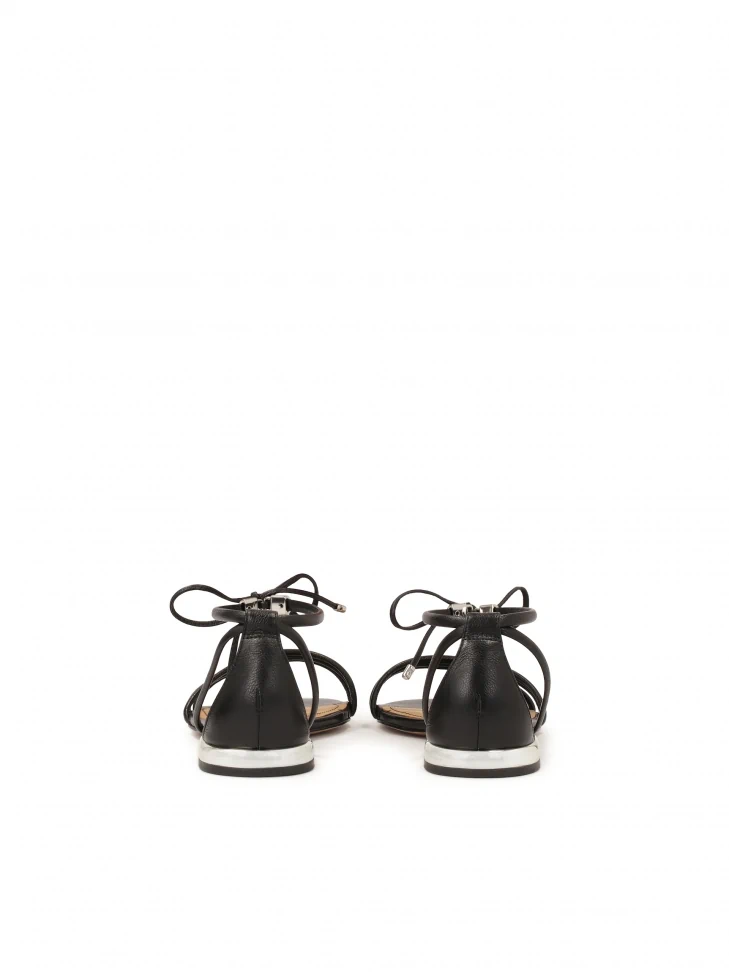 Kazar Black Flat Sole Sandals With Silver Heel