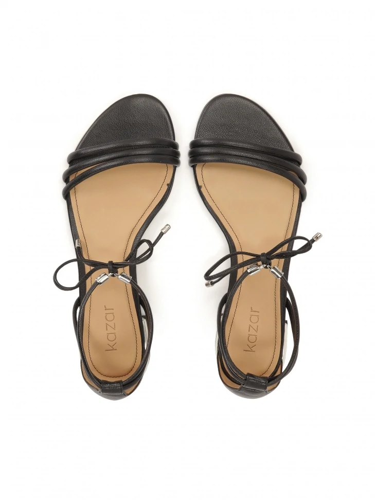 Kazar Black Flat Sole Sandals With Silver Heel