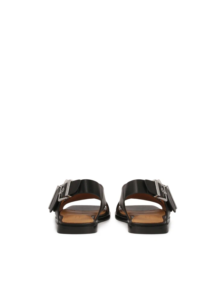 Kazar Black Flat Sole Sandals With Wide Straps