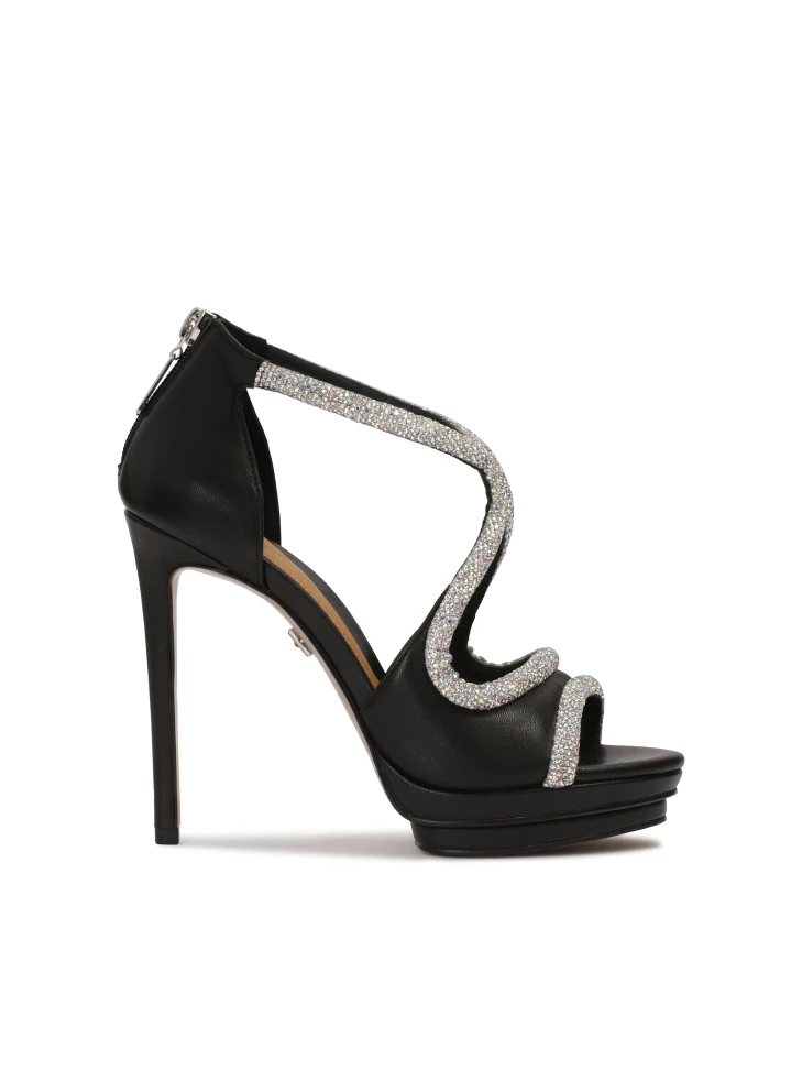 kazar Black formal sandals with silver crystals