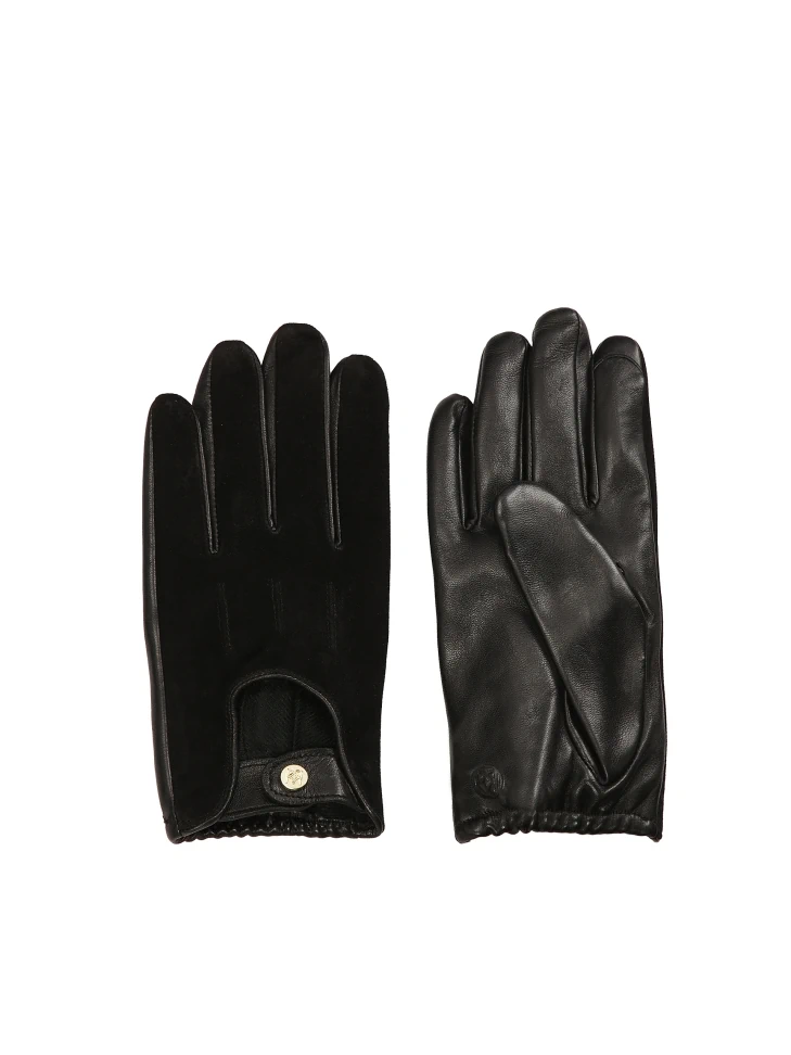 Kazar Black Gloves Made Of Two Types Of Leather