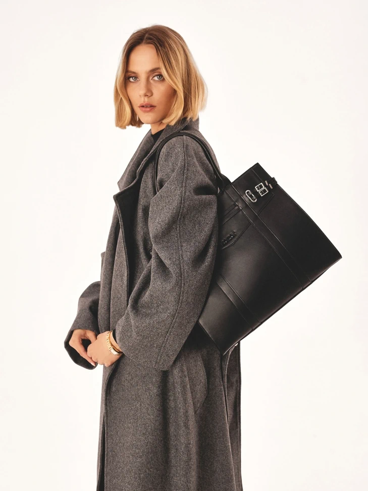 Kazar Black Handbag Decorated With Buckle Straps