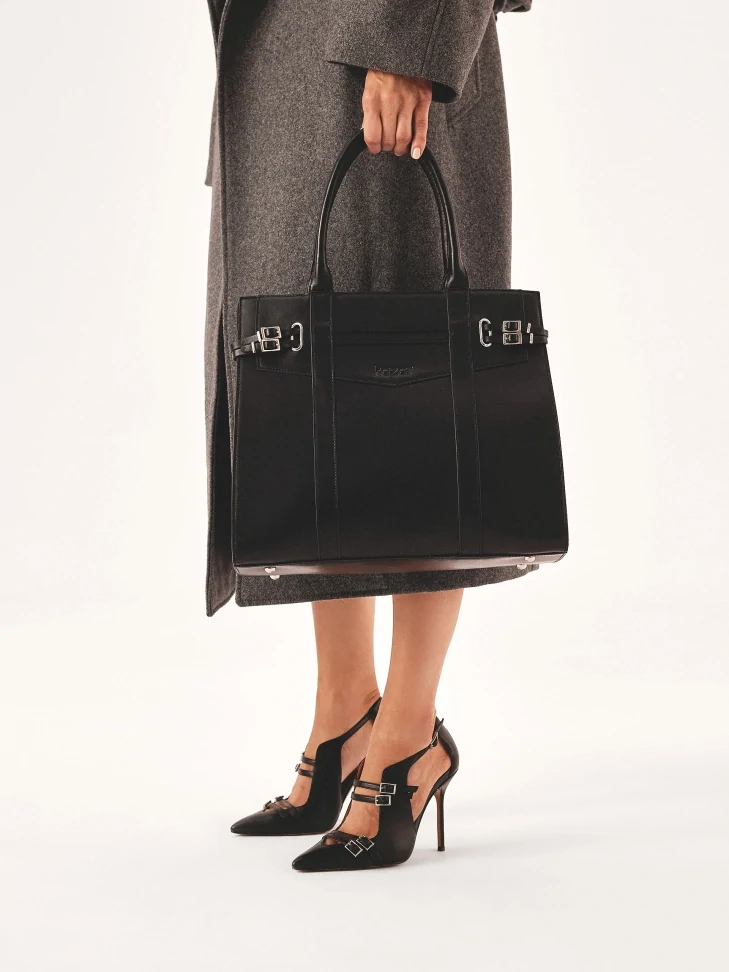 Kazar Black Handbag Decorated With Buckle Straps