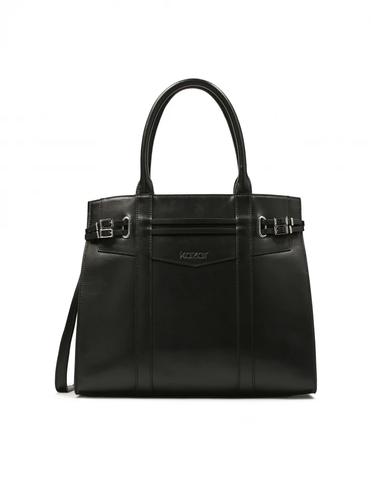 kazar Black handbag decorated with buckle straps