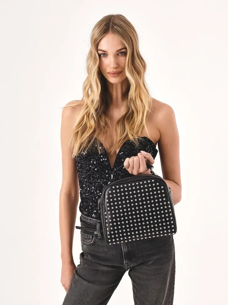 Kazar Black Handbag Decorated With Silver Rivets