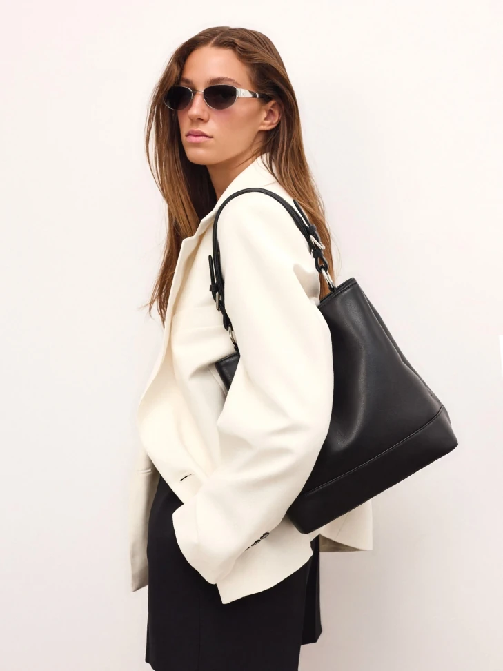 Kazar Black Handbag With Decorative Clasp