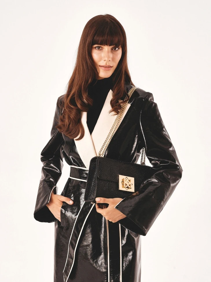Kazar Black Handbag With Exotic Pattern