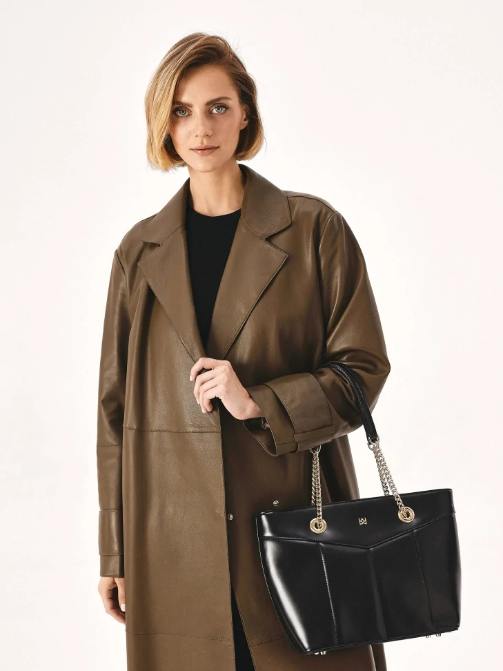 Kazar Black Handbag With Long Shoulder Handles