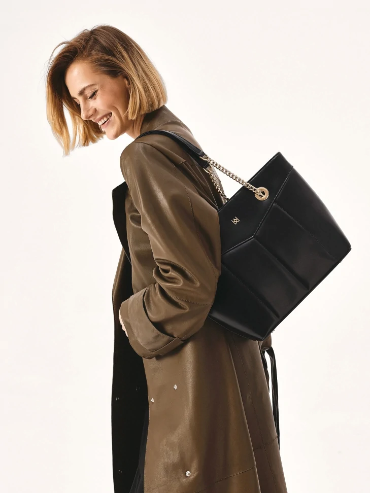 Kazar Black Handbag With Long Shoulder Handles