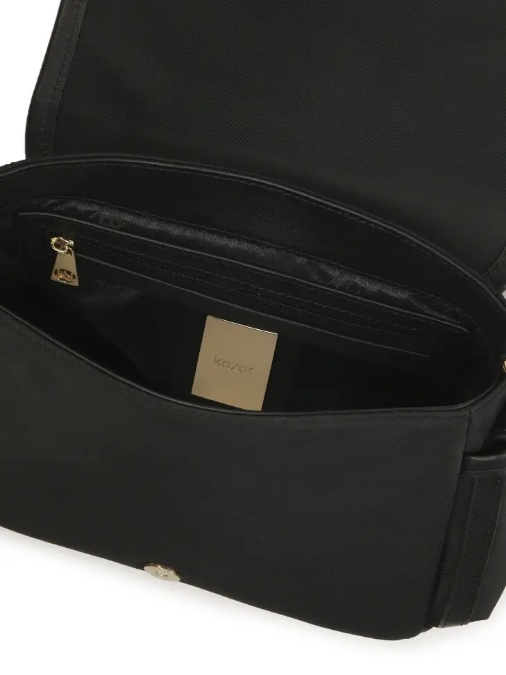 Kazar Black Handbag With Side Pockets