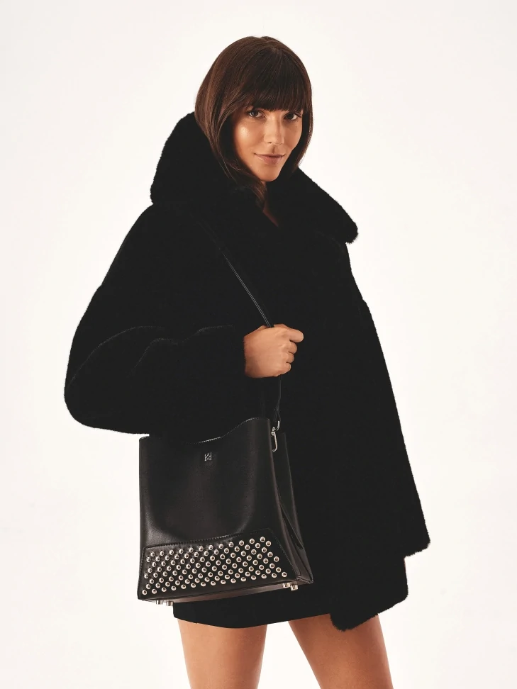 Kazar Black Handbag With Silver Rivets