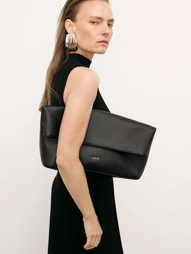 Kazar Black Handbag With Two Ways Of Carrying
