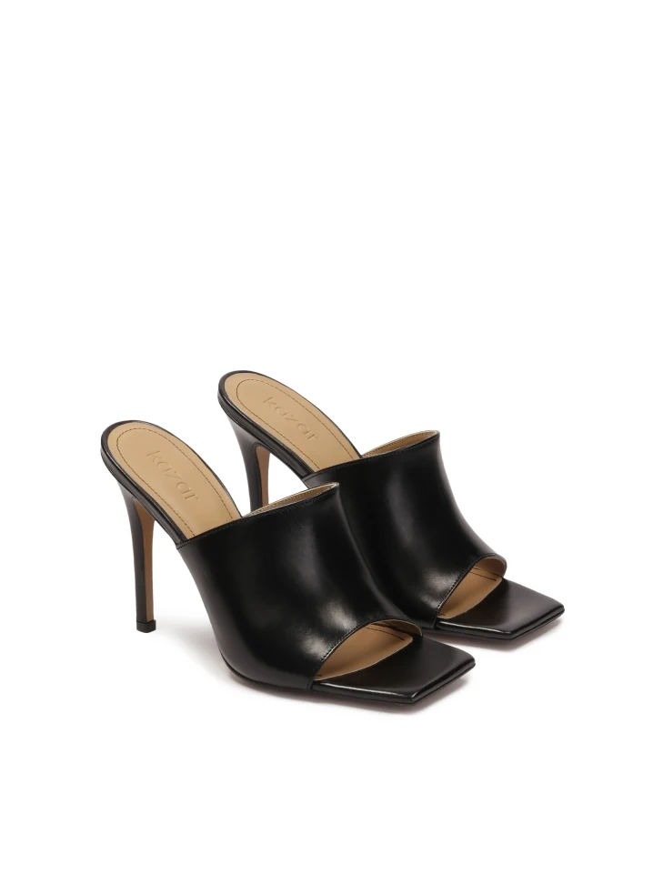 Kazar Black Heeled Mules With Square Toes