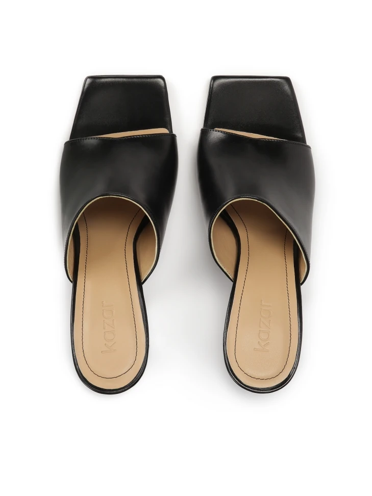 Kazar Black Heeled Mules With Square Toes