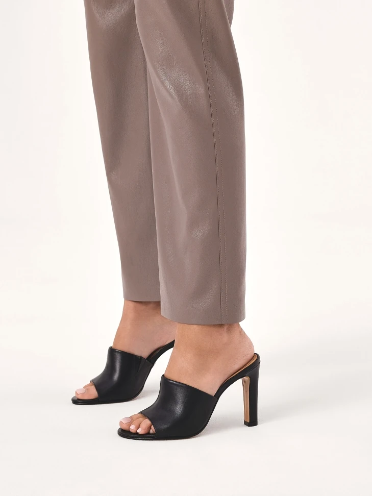 Kazar Black Heeled Mules With Wide Strap