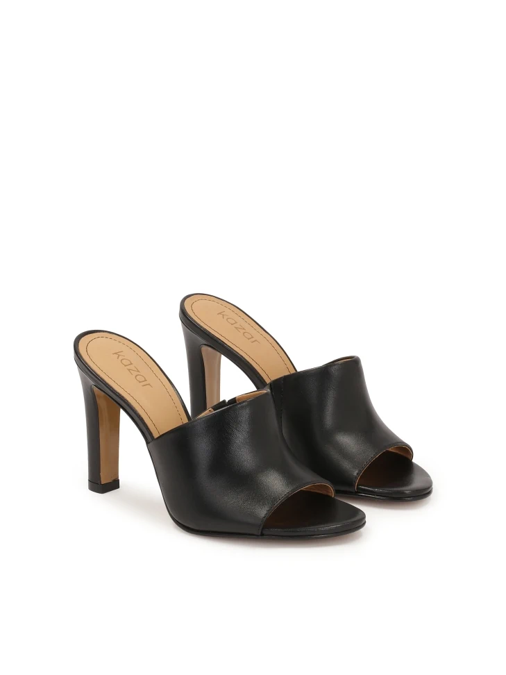 Kazar Black Heeled Mules With Wide Strap