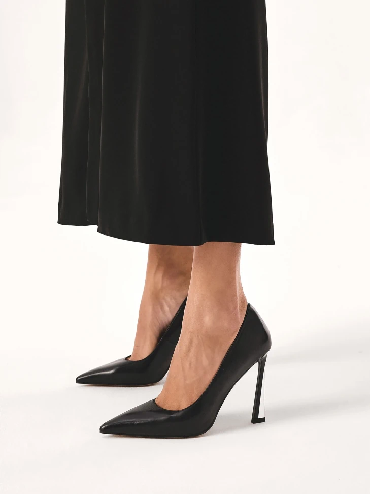 Kazar Black Heeled Pumps With Metal Inserts