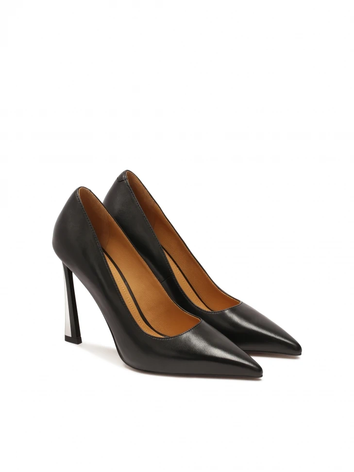 Kazar Black Heeled Pumps With Metal Inserts