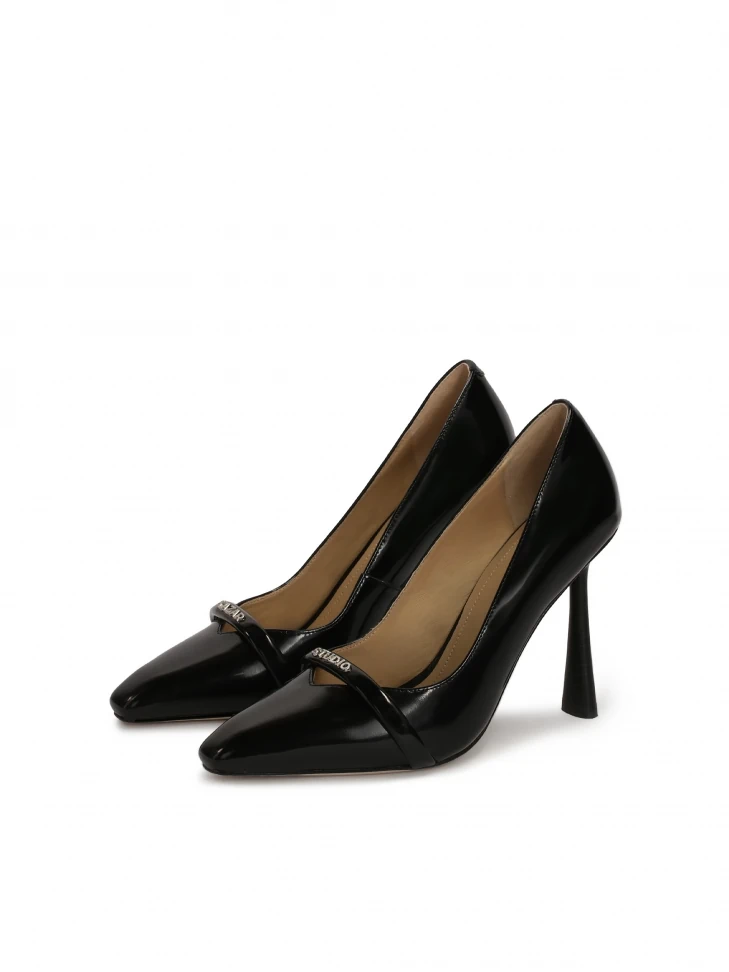 Kazar Black Heeled Pumps With Stiletto Nose