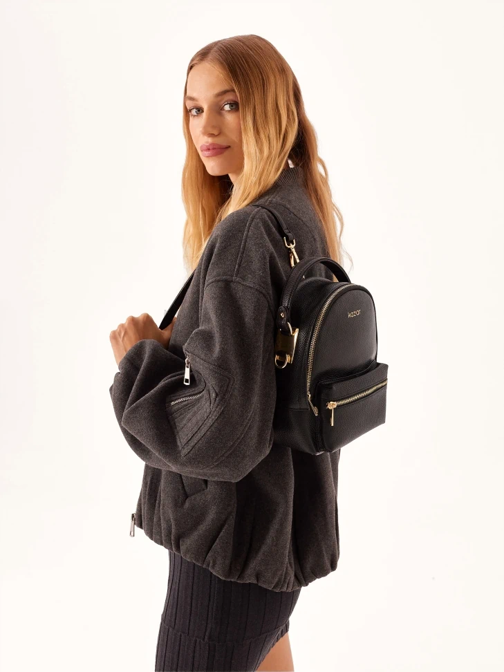 Kazar Black Leather 2-in-1 Backpack