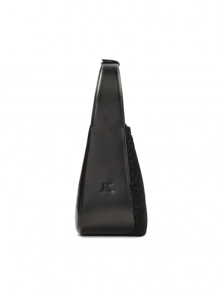 Kazar Black Leather And Sheep's Wool Shoulder Bag