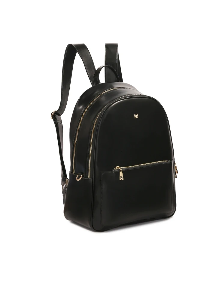 Kazar Black Leather Backpack With Front Pocket