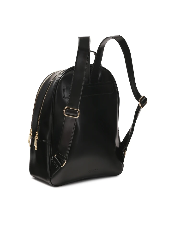 Kazar Black Leather Backpack With Front Pocket