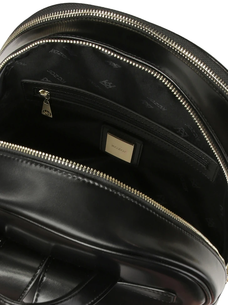 Kazar Black Leather Backpack With Front Pocket