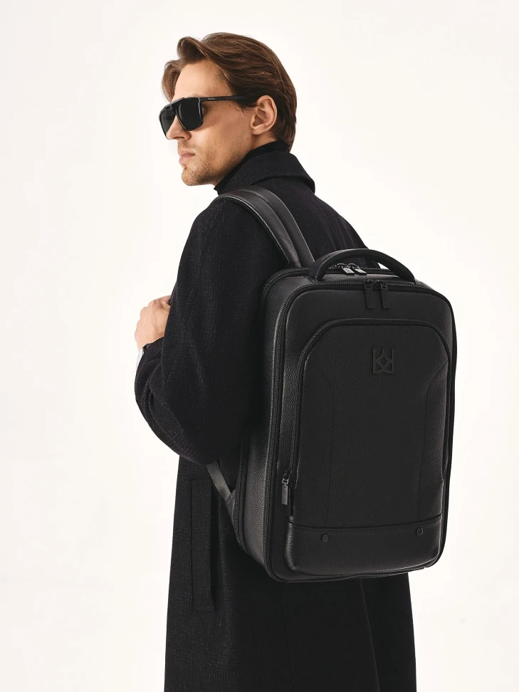 Kazar Black Leather Backpack With Laptop Pocket