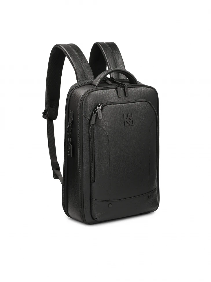Kazar Black Leather Backpack With Laptop Pocket