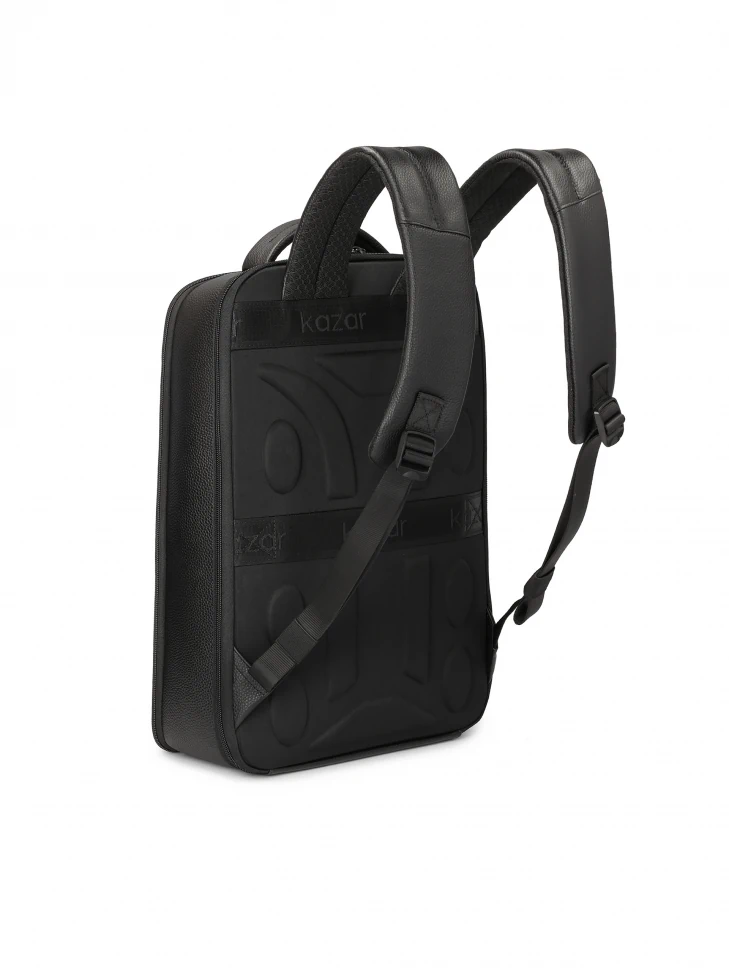Kazar Black Leather Backpack With Laptop Pocket