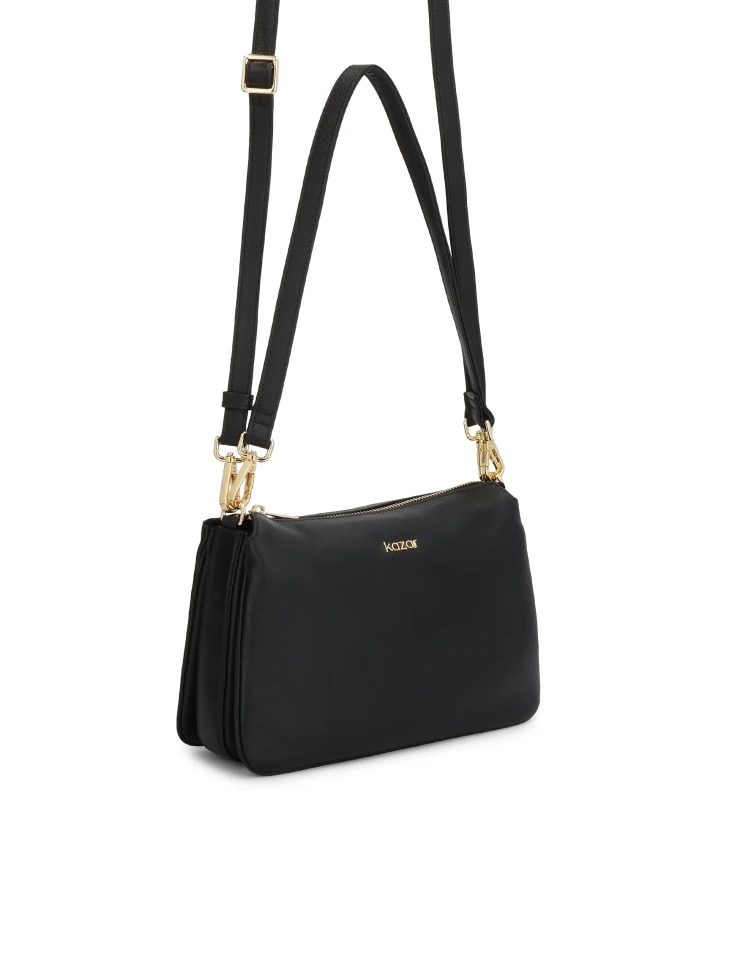 Kazar Black Leather Bag With Gold Details