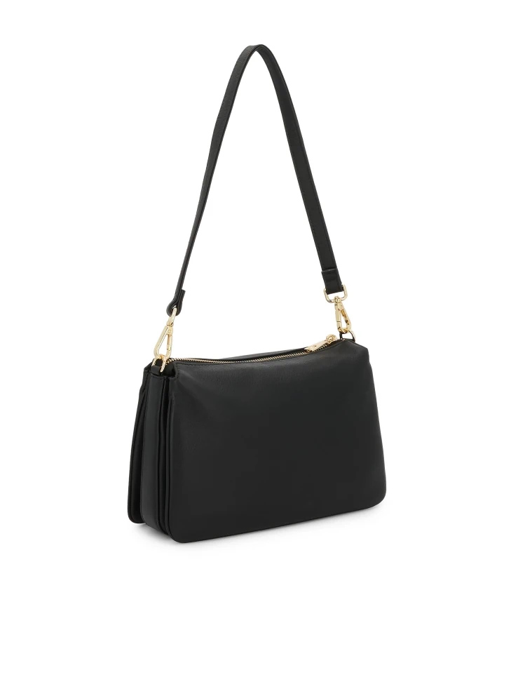 Kazar Black Leather Bag With Gold Details