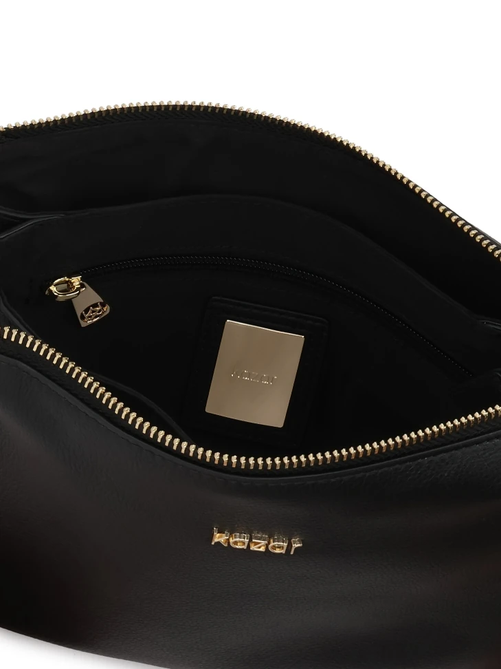 Kazar Black Leather Bag With Gold Details