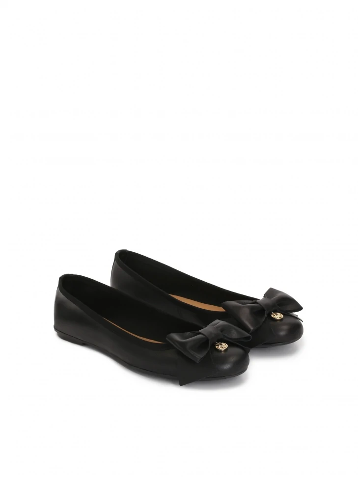Kazar Black Leather Ballerinas With A Big Bow