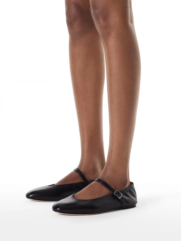 Kazar Black Leather Ballerinas With Buckled Strap