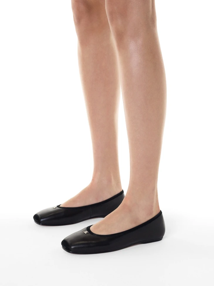 Kazar Black Leather Ballerinas With Chamfered Nose