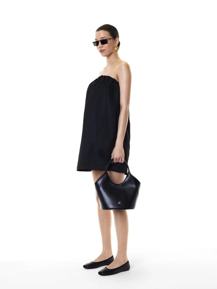 Kazar Black Leather Ballerinas With Chamfered Nose