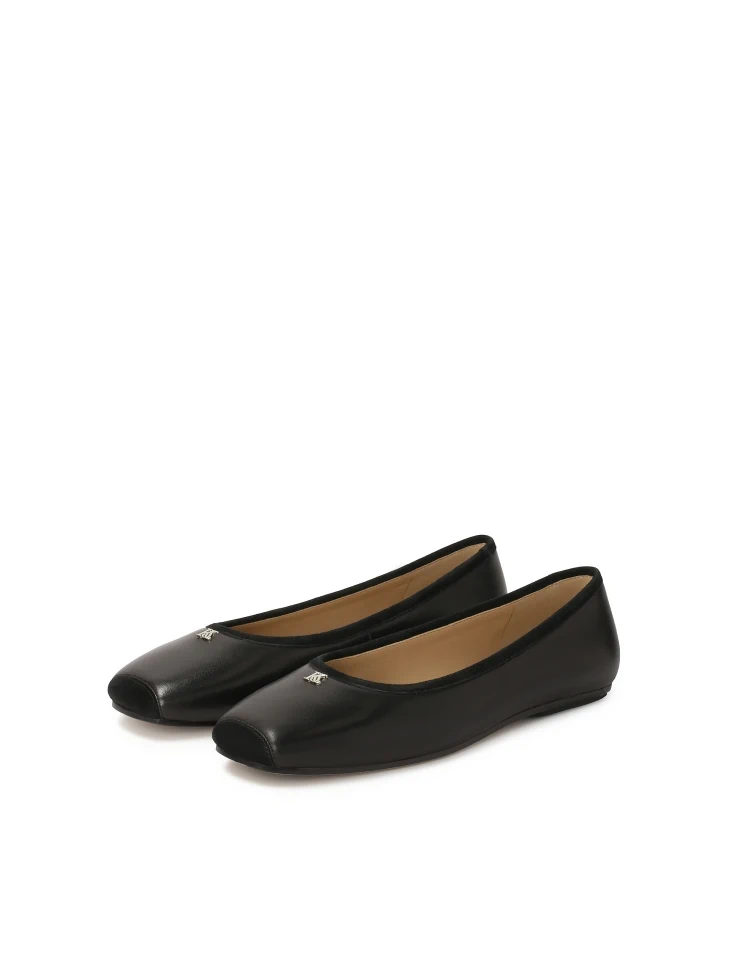Kazar Black Leather Ballerinas With Chamfered Nose