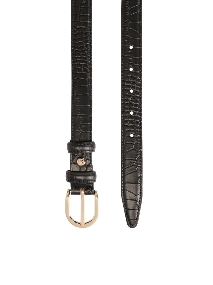 Kazar Black Leather Belt With Animal Skin Texture