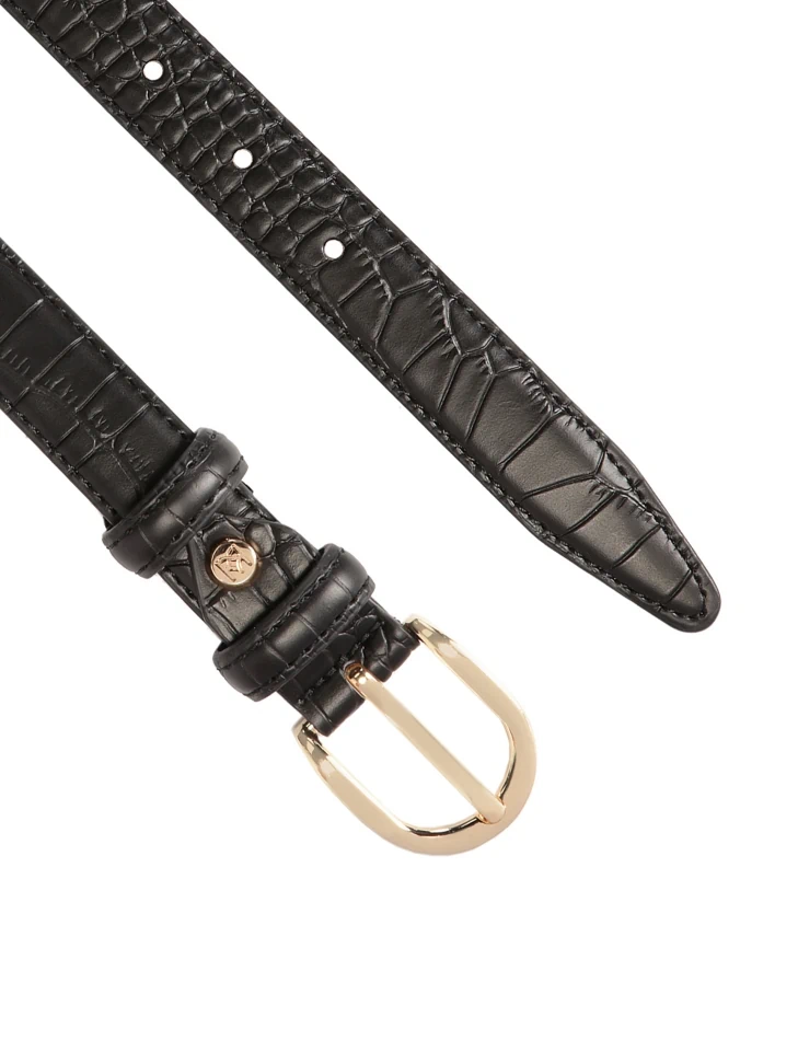 Kazar Black Leather Belt With Animal Skin Texture