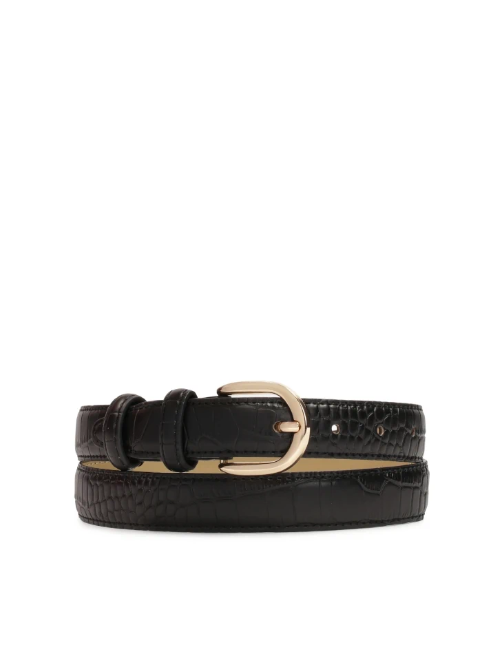 kazar Black leather belt with animal skin texture
