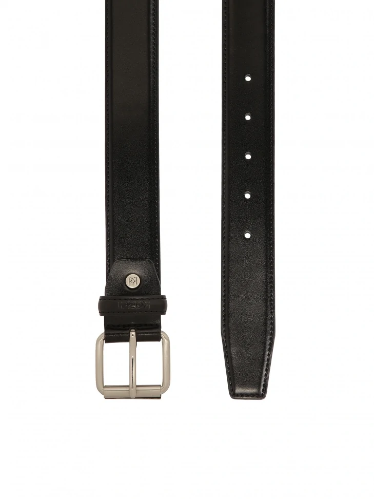 Kazar Black Leather Belt With Brushed Buckle