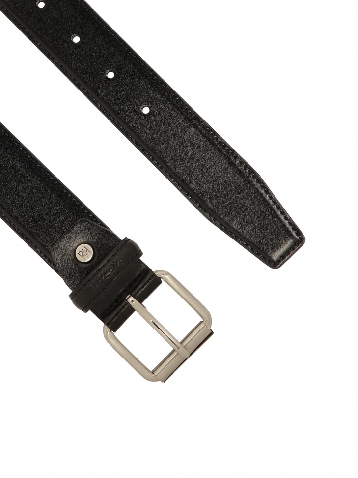 Kazar Black Leather Belt With Brushed Buckle