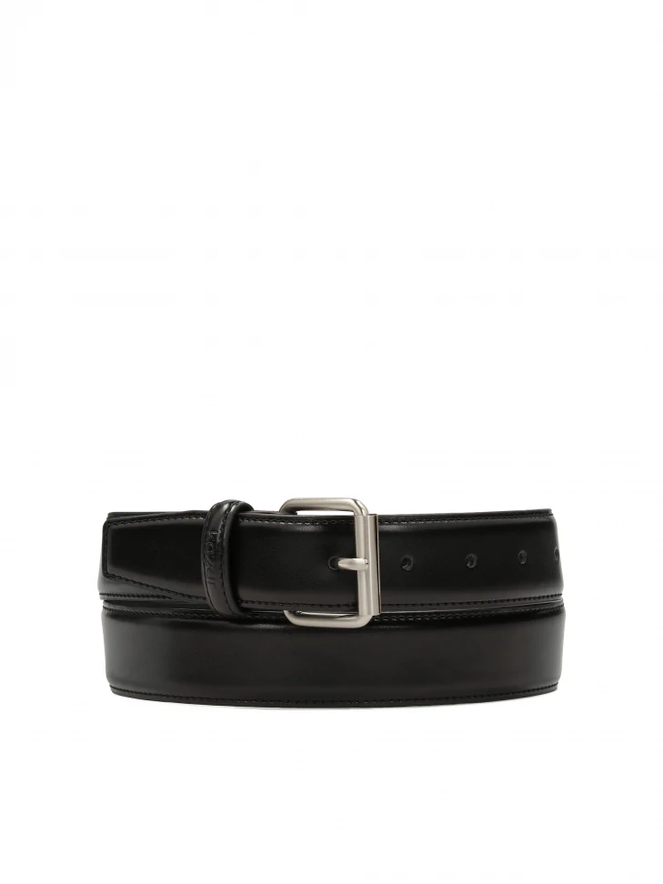 kazar Black leather belt with brushed buckle